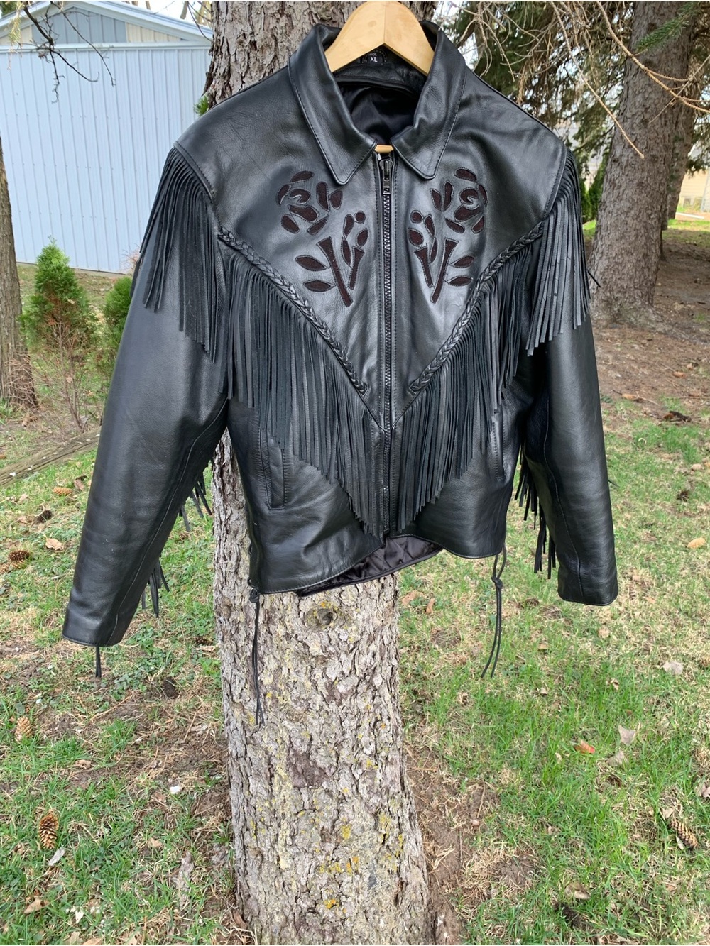 Interstate Leather XL Biker Jacket - Suede Roses Fringe & Liner